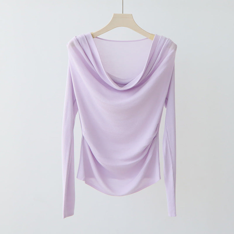 Tencel Blended Silk Long Sleeve Swing Collar Design High-grade Blouse