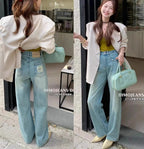 Ripped Narrow Version Wide-leg Loose Drape Mopping Pants Hot Girl High Waist Women's Straight Denim Trousers