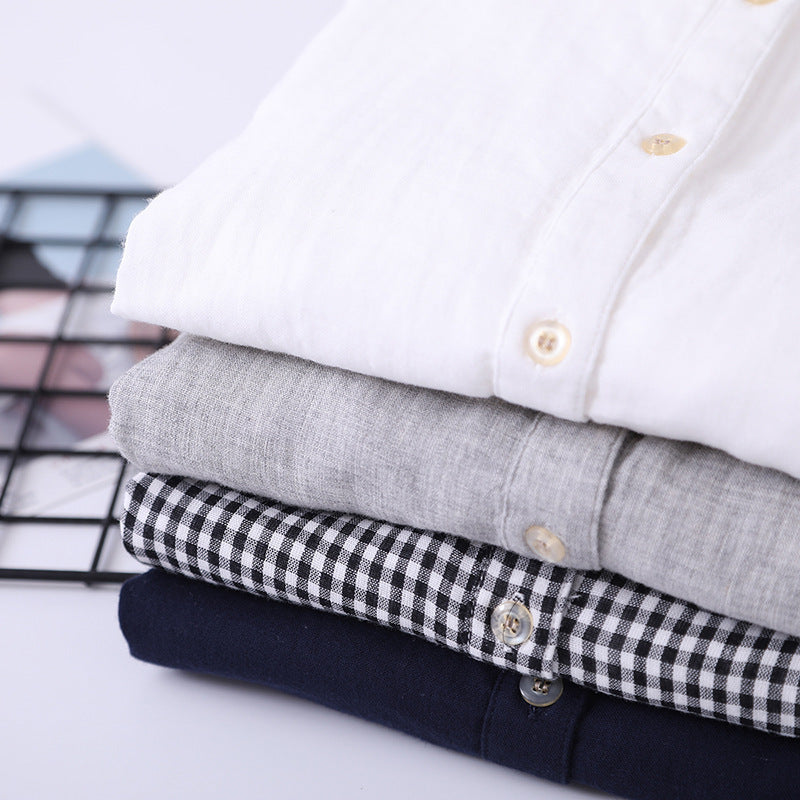 Stand Collar Double-layer Yarn Long Sleeve Blouse Loose