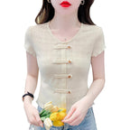 Hollow Out Short Sleeved Chinese Style New Chinese Style Top