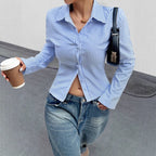 Fashion Casual All-match V-neck Striped Long Sleeve Shirt Top