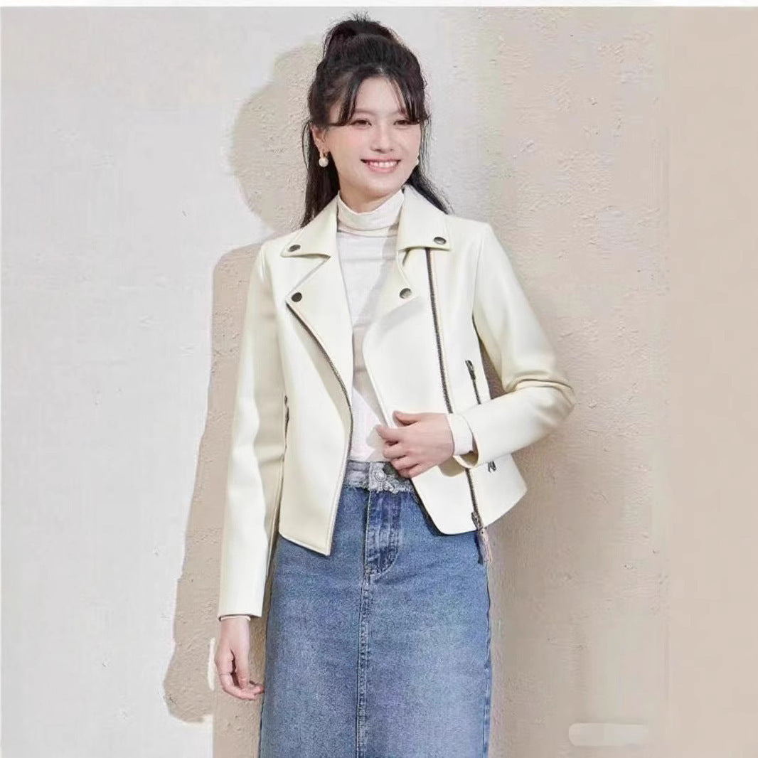 Women's Pu Motorcycle Leather Short Korean Slim Fit Plus Size