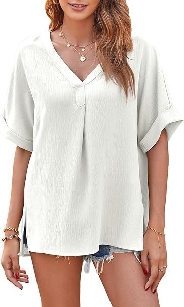 Spring And Summer Solid Color Short Sleeve Loose Blouse