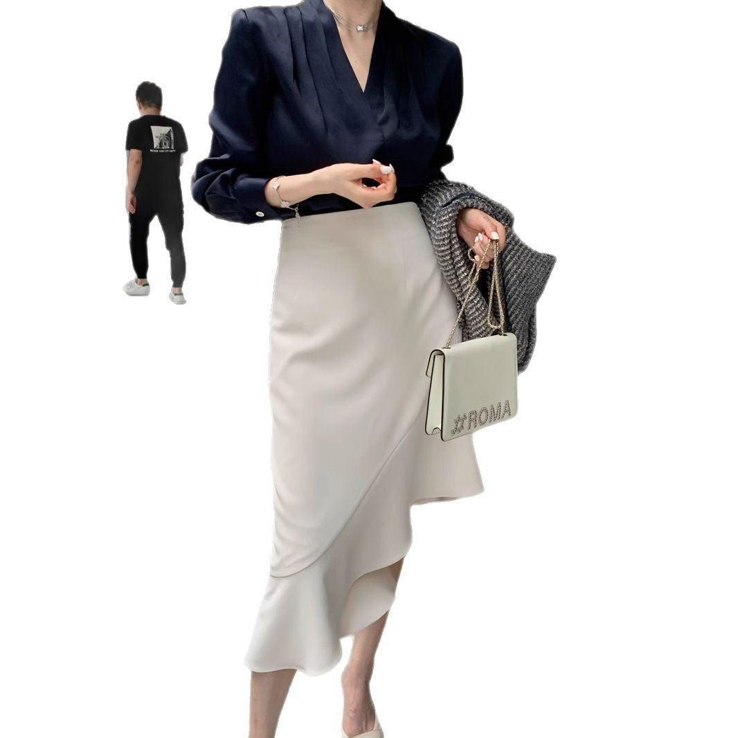 5 Spring And Autumn V-neck White Shirt Women's Long Sleeve