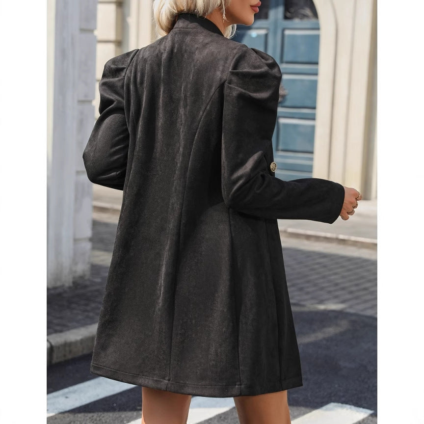 Double Breasted Suede Suit Waist-tight Commuting Elegant Large Coat